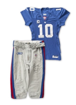 2007 Eli Manning Game Worn and Photomatched Signed New York Giants Home Jersey (MEARS A -10) & Pants From October 7th Game vs New York Jets : From his first Super Bowl Championship Season!